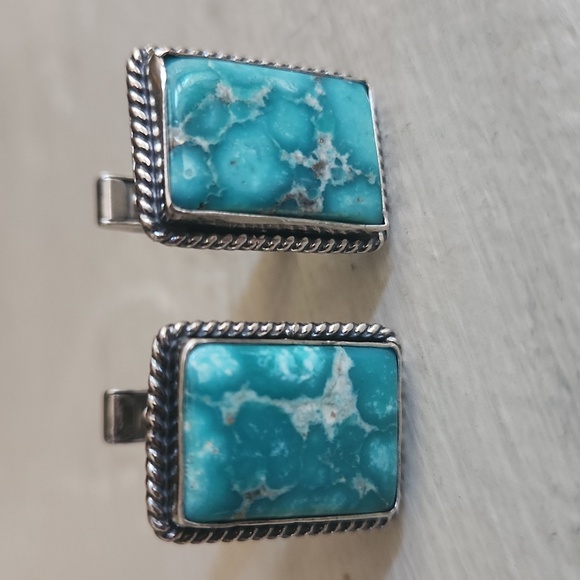 Rare NWOT Native American Handmade Whitewater Turquoise Men's Cufflinks 💙🖤🎁 - Picture 9 of 11